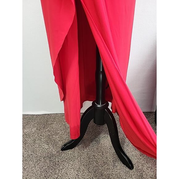 Lauren Ralph Lauren One Shoulder Gown 16 Red Draped Ruched Formal Evening Dress - Picture 8 of 14